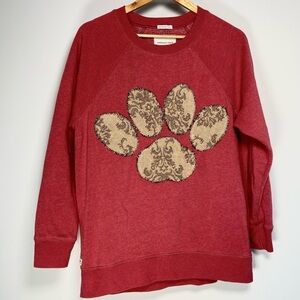 Upcycled American Eagle Red Paw Print Crewneck Embroidered Patchwork Sweatshirt